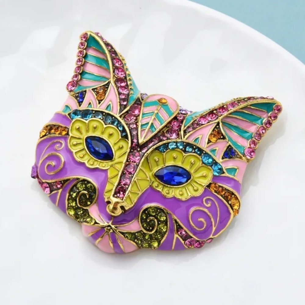 Cat art pin brooch jewelry animal colorful fashion large brand new